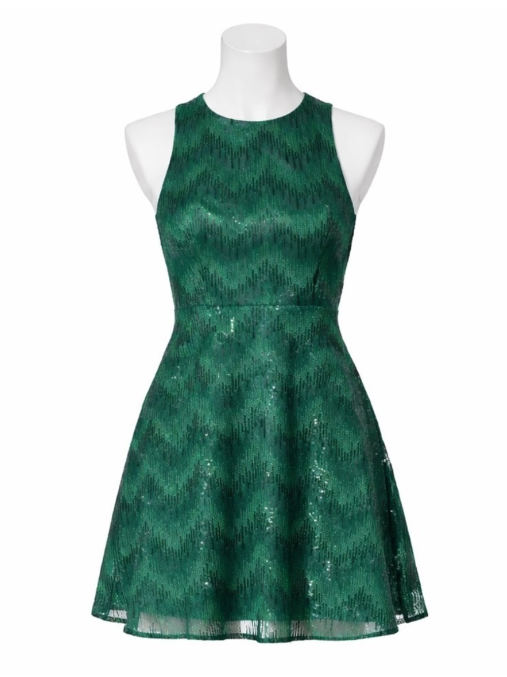 Size L Lulus Women’s Emerald Green Sequin Fit Flare Party Dress Cutout Back Mini